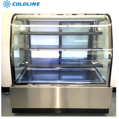 Kue kaca melengkung menampilkan lemari es dan peralatan roti freezer dengan CE / ETL